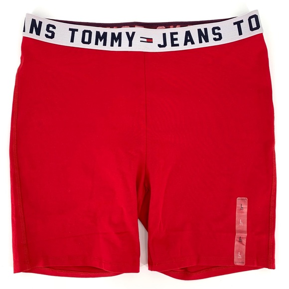 TH Tommy Jeans NWT Scarlet Cotton Logo Elastic Waist Bike Shorts, Large - Picture 3 of 15